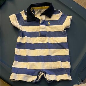 Ralph Lauren Blue and White Striped Baby Romper